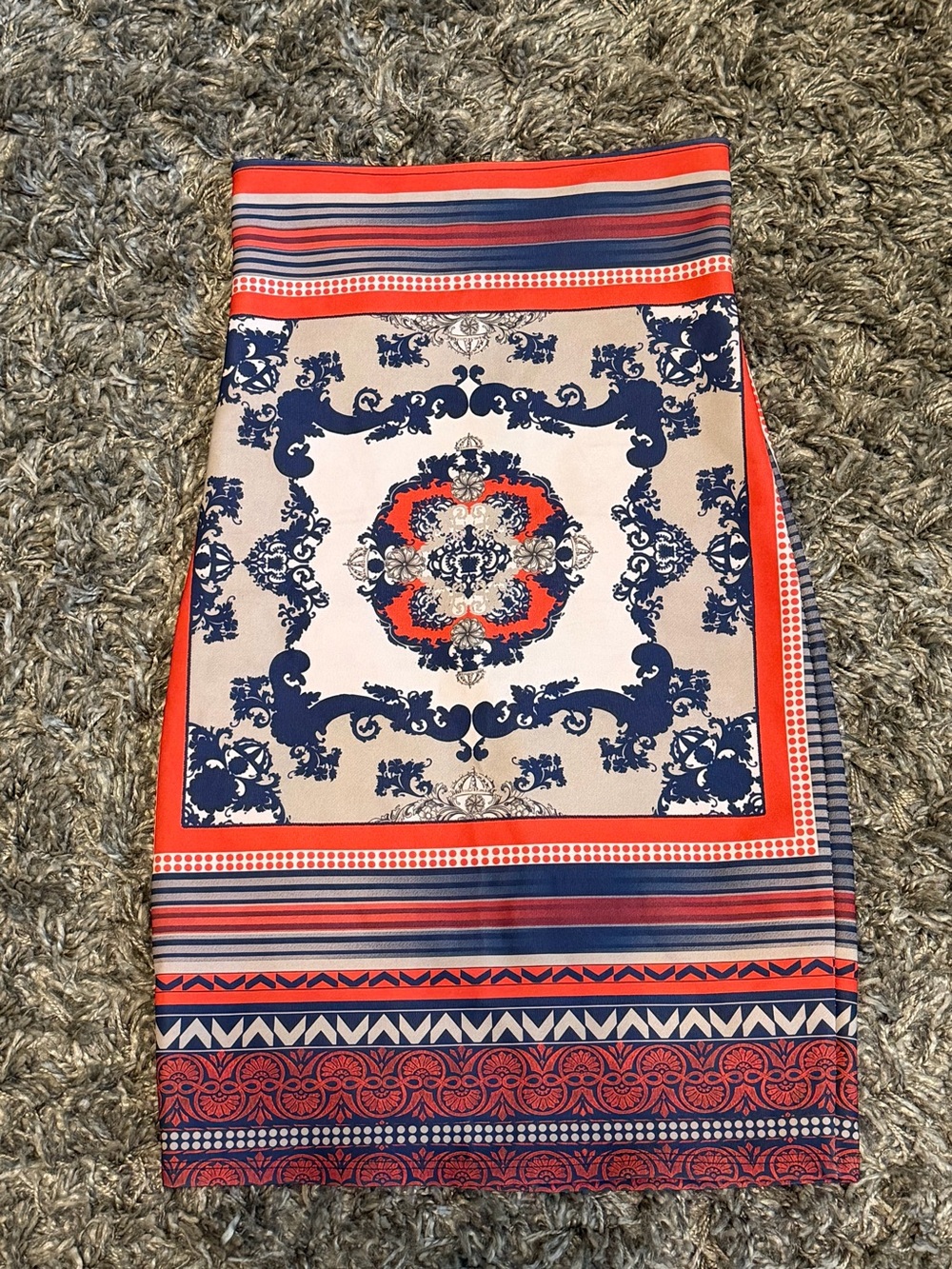 Solemio Red, Navy & Cream Printed Pencil Skirt